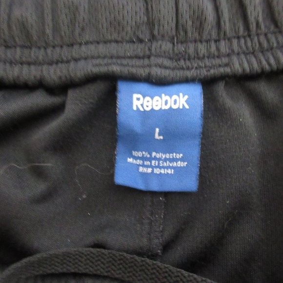 Reebok Athletic Shorts Large Black Elastic Waist Drawstring Side Pockets Gym - Picture 3 of 6